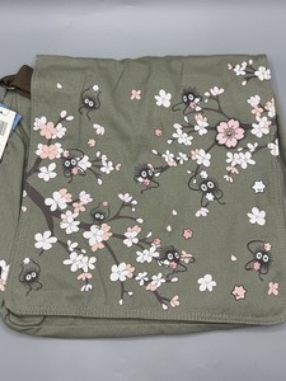 Studio Ghibli Sprite Olive Floral Canvas Crossbody Bag Brown Adjustable Strap - Picture 6 of 6